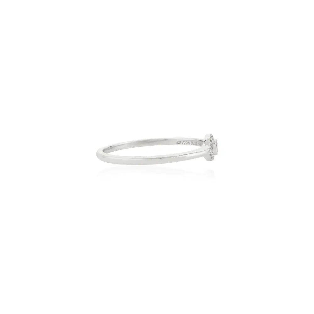 Dainty Small Pink Tourmaline & Diamond Evil Eye Ring 18K White Gold Fine Minimalist Jewelry