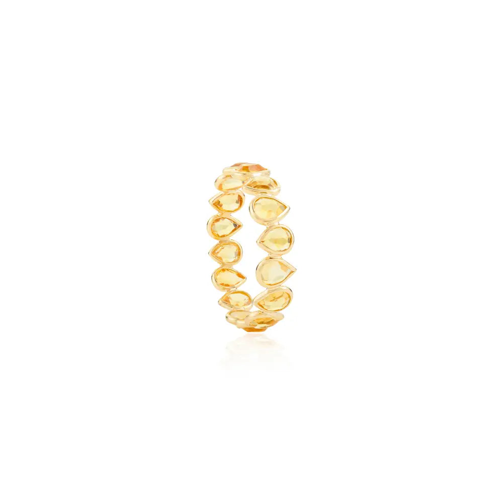 November Birthstone Genuine Citrine 18K Pure Yellow Gold Eternity Band Ring Stacking Jewelry