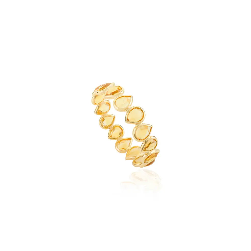 November Birthstone Genuine Citrine 18K Pure Yellow Gold Eternity Band Ring Stacking Jewelry