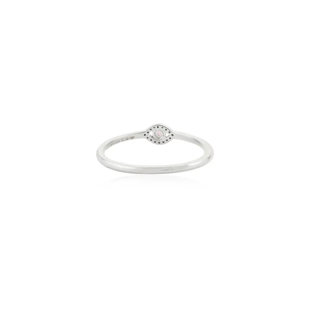 Dainty Small Pink Tourmaline & Diamond Evil Eye Ring 18K White Gold Fine Minimalist Jewelry