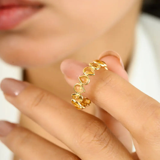 November Birthstone Genuine Citrine 18K Pure Yellow Gold Eternity Band Ring Stacking Jewelry