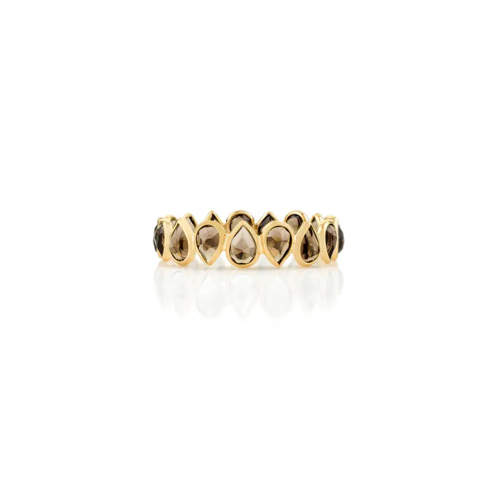 Pear Cut Smoky Topaz Classic Full Eternity Band Ring Fine 18K Gold Custom Gemstone Jewelry