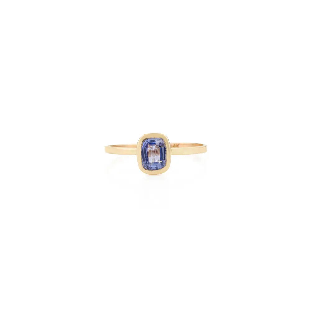 Minimal Octagon Cut Blue Sapphire Simple Design Single Stone Ring Real K14 Yellow Gold Jewelry
