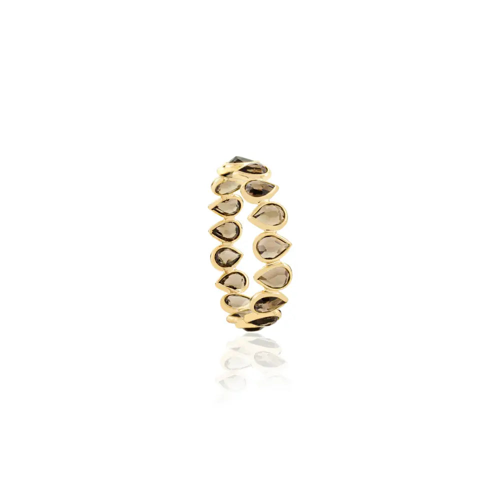 Pear Cut Smoky Topaz Classic Full Eternity Band Ring Fine 18K Gold Custom Gemstone Jewelry