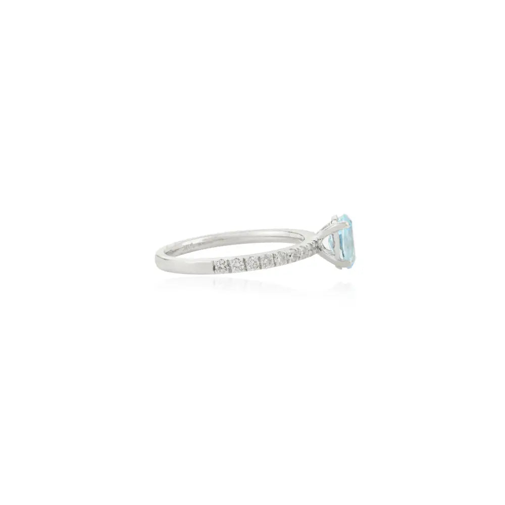 Oval Cut Blue Topaz & Diamond Prong Setting Engagement Ring Solid K14 White Gold Gemstone Jewelry