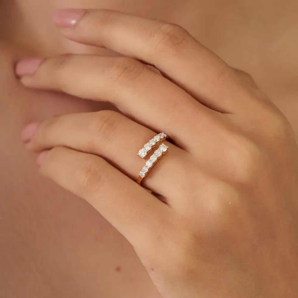 Round Brilliant Cut Diamond K18 Yellow Gold Stackable Bypass Ring Stacked Bulk Jewelry