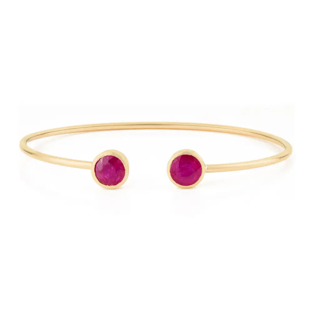 6.5 mm Round Cut Ruby Gemstone Sleek Cuff Bangle Anniversary Gift Solid 14K Yellow Gold