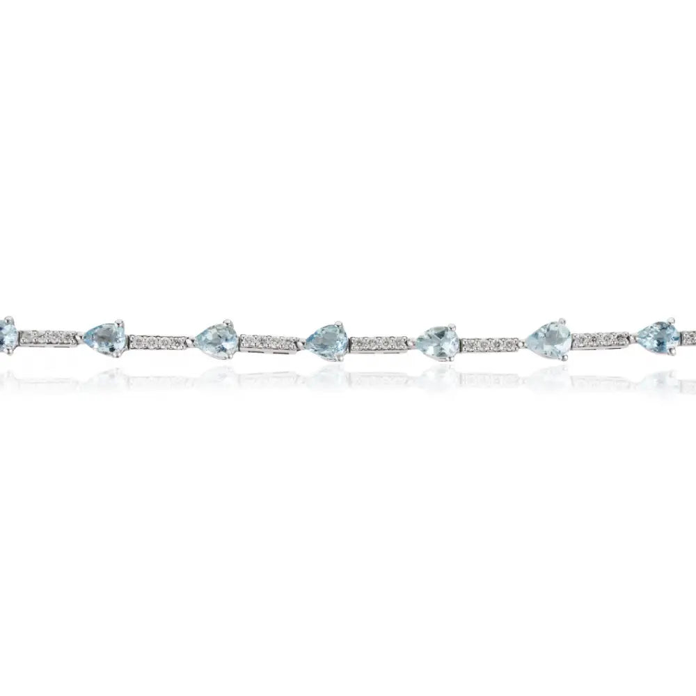 Best Selling Products Aquamarine & Diamond Sleek Tennis Bracelet 14K White Gold Jewelry