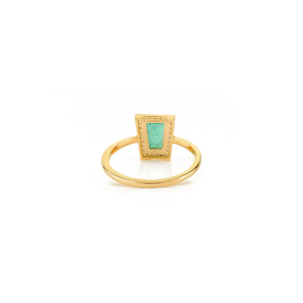 Latest Design Fine Emerald & Diamond Halo Stackable Ring K18 Yellow Gold Jewelry Supplier