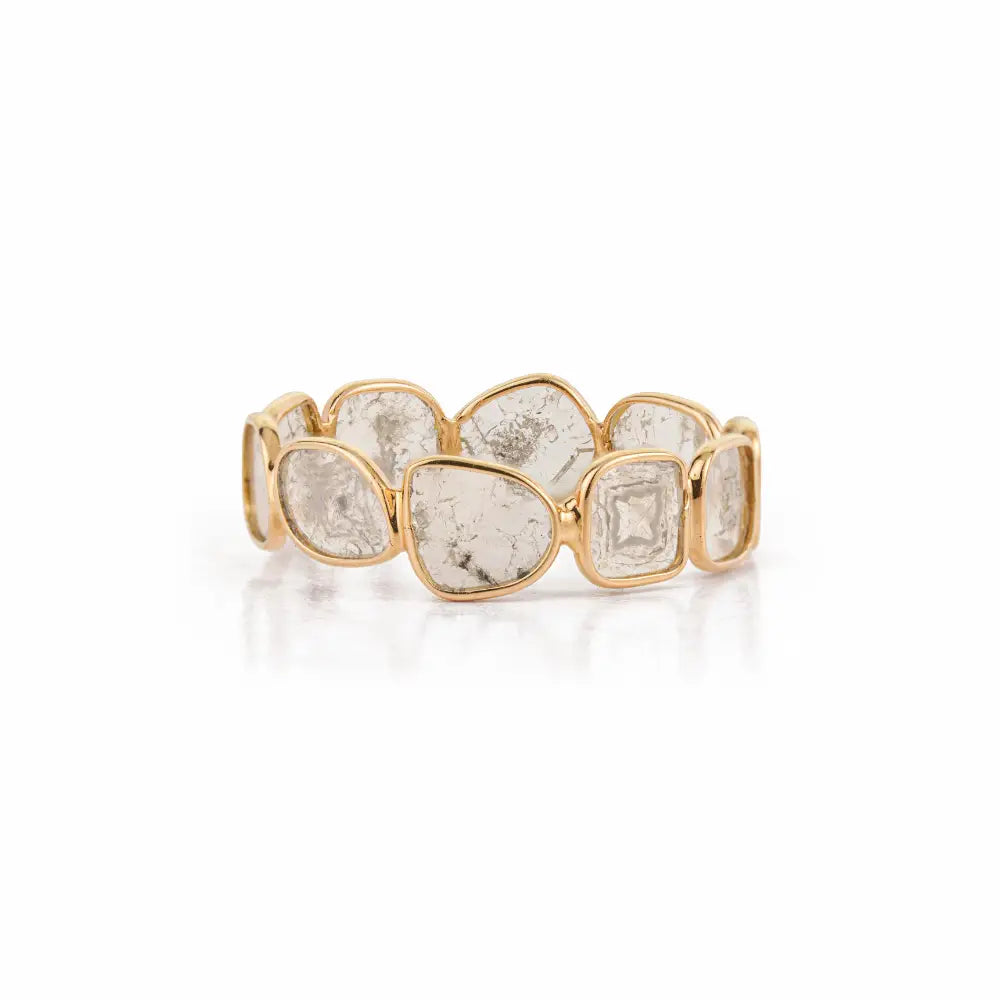 Uneven Shape Polki Diamond Solid K18 Yellow Gold Full Eternity Band Ring Minimal Jewelry