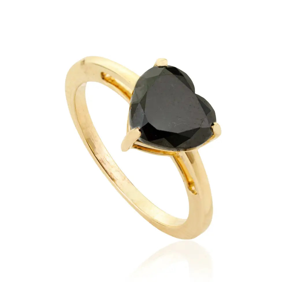 Heart Shape Black Diamond K14 Solid Yellow Gold Solitaire Engagement Ring Latest Jewelry