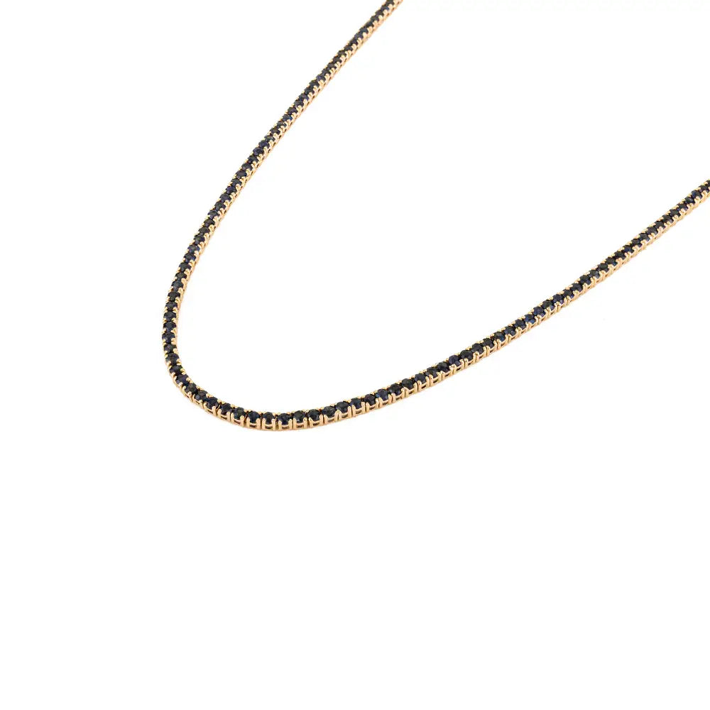 New Trendy 14K Real Yellow Gold Blue Sapphire Sleek Tennis Necklace Party Wear Jewelry