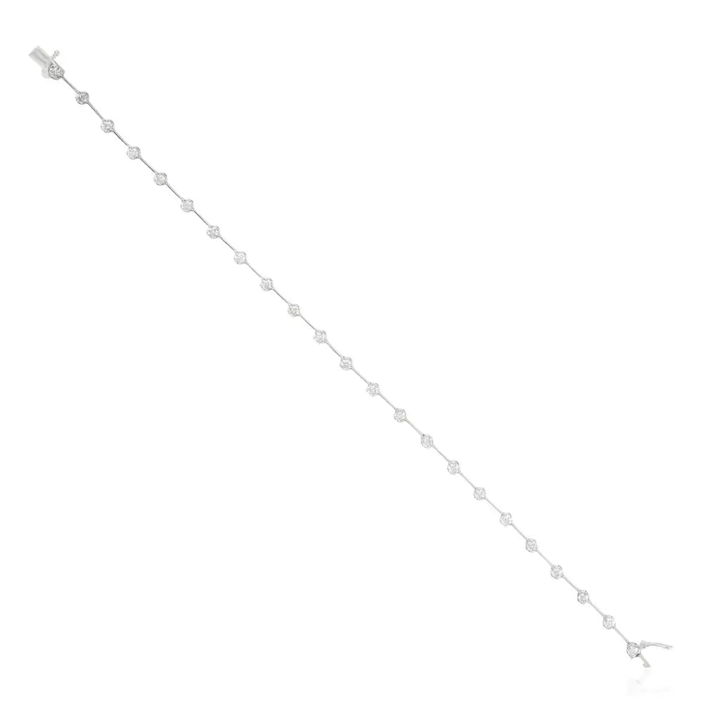 Natural Round Diamond Spaced-Out Sleek Tennis Bracelet Sparkle 14K White Gold Jewelry