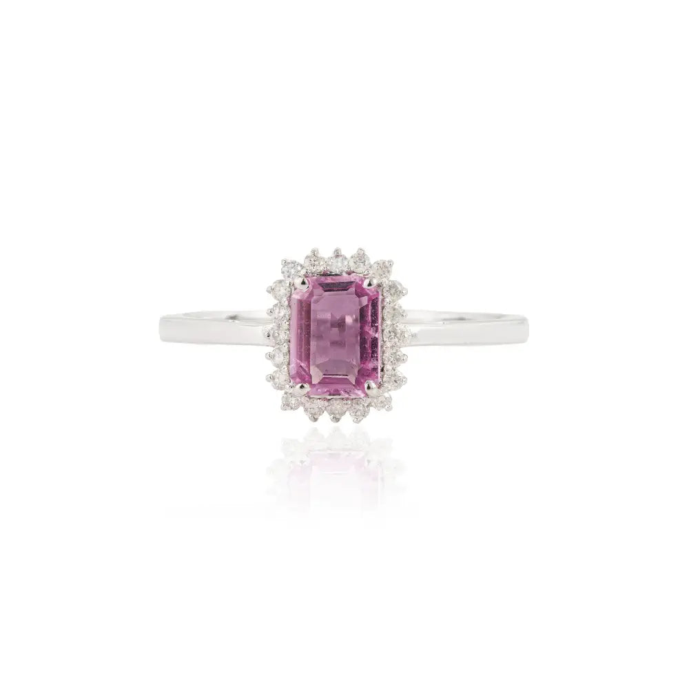 Elegant Classic Style Pink Sapphire & Diamond Cluster Ring 14K White Gold Custom Jewelry