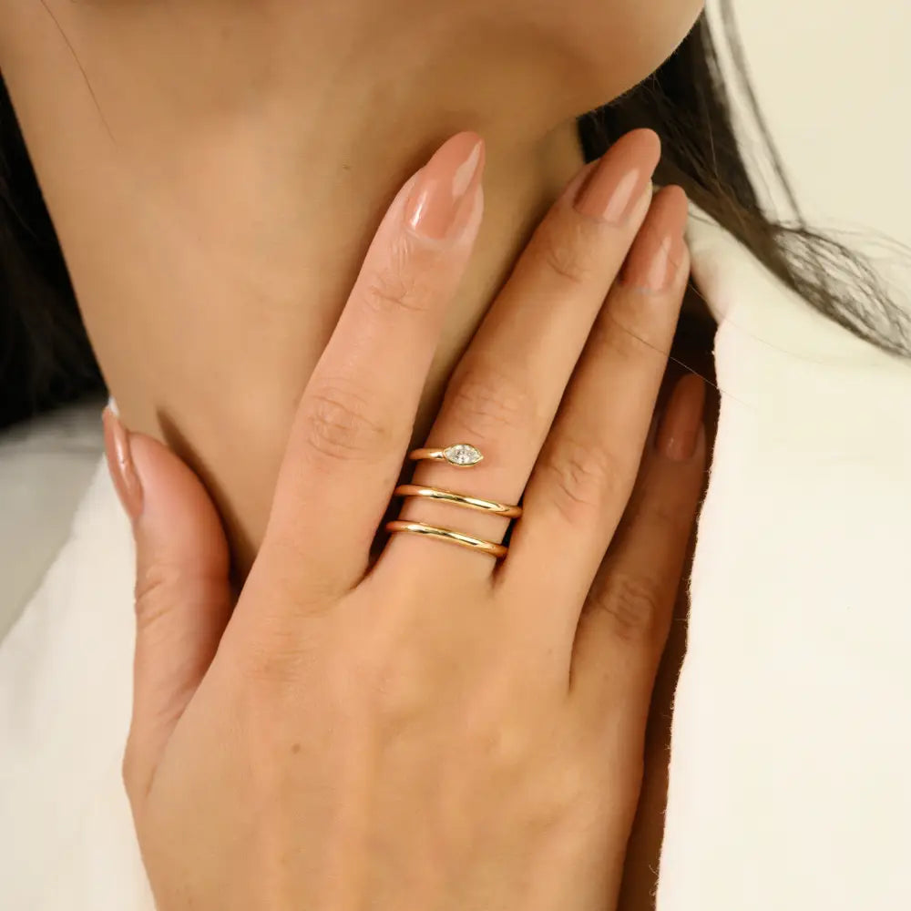 Unique Design 14K Real Yellow Gold Natural Diamond Statement Wrap Ring Custom Jewelry