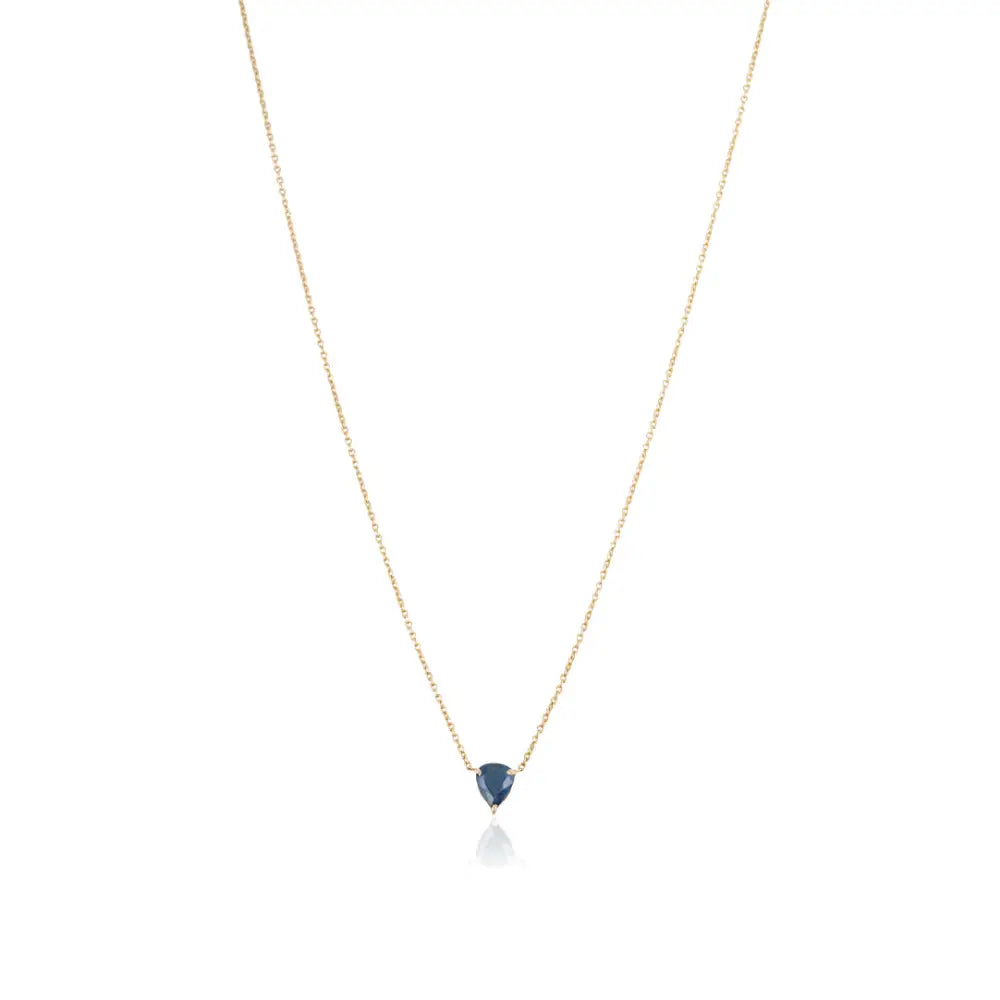 Minimalist Dainty Blue Sapphire Single Stone Pendant Necklace For Girls 18K Yellow Gold