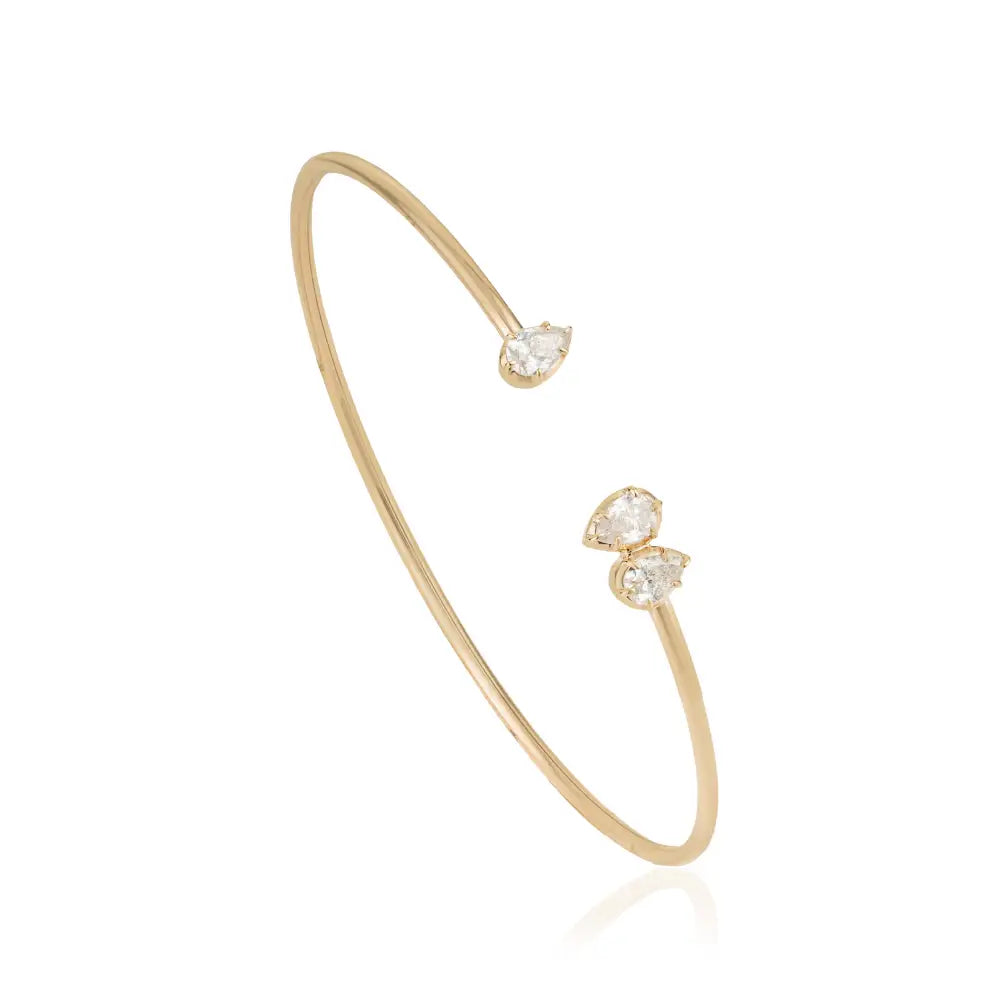 Manufacturer of Real Diamond Flexible Cuff Bracelet Sparkling Jewelry 14K Solid Yellow Gold