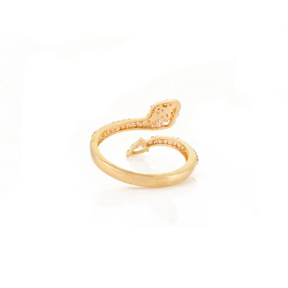 Unique Design Pink Sapphire & Diamond Snake Ring Animal Jewelry 14K Solid Yellow Gold
