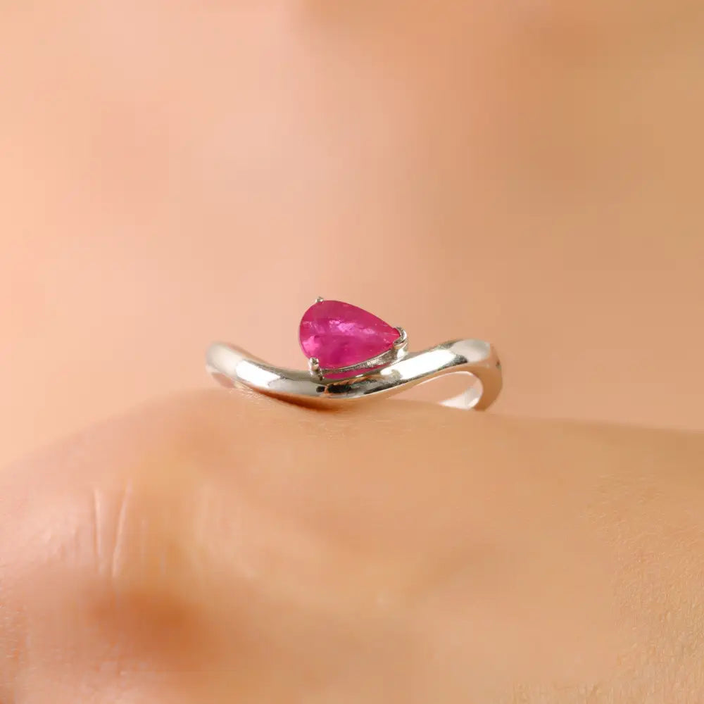 Pear Shape Ruby July Birthstone Wavy Shape Curve Ring Valentine's Day Gift 14K Real Gold