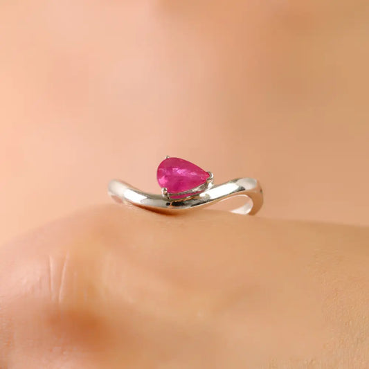 Pear Shape Ruby July Birthstone Wavy Shape Curve Ring Valentine's Day Gift 14K Real Gold