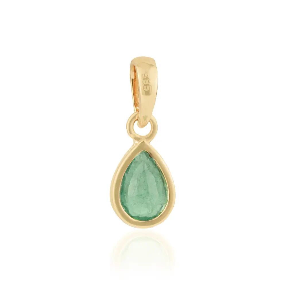 Bezel Set Zambian Emerald Gemstone Pure 14K Yellow Gold Fine Minimal Pendant For Unisex