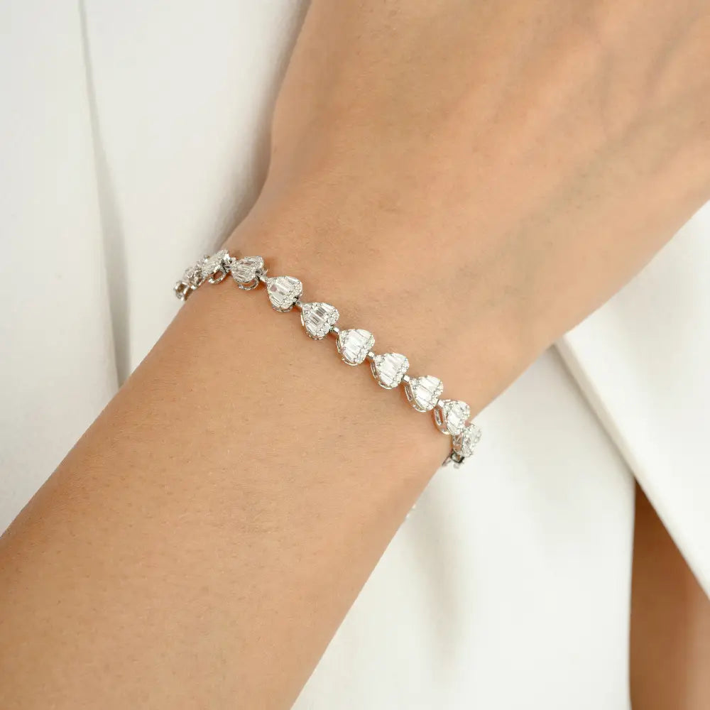 Wholesale Price Natural Diamond Heart Shape Tennis Bracelet Cluster Settings 18K White Gold