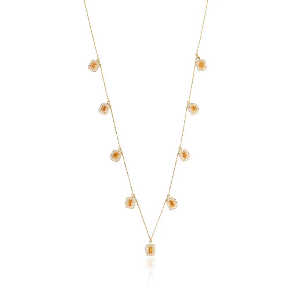 4x3mm Octagon Cut Citrine & Diamond Charm Chain Necklace Fine 14K Solid Yellow Gold Jewelry Manufacturer