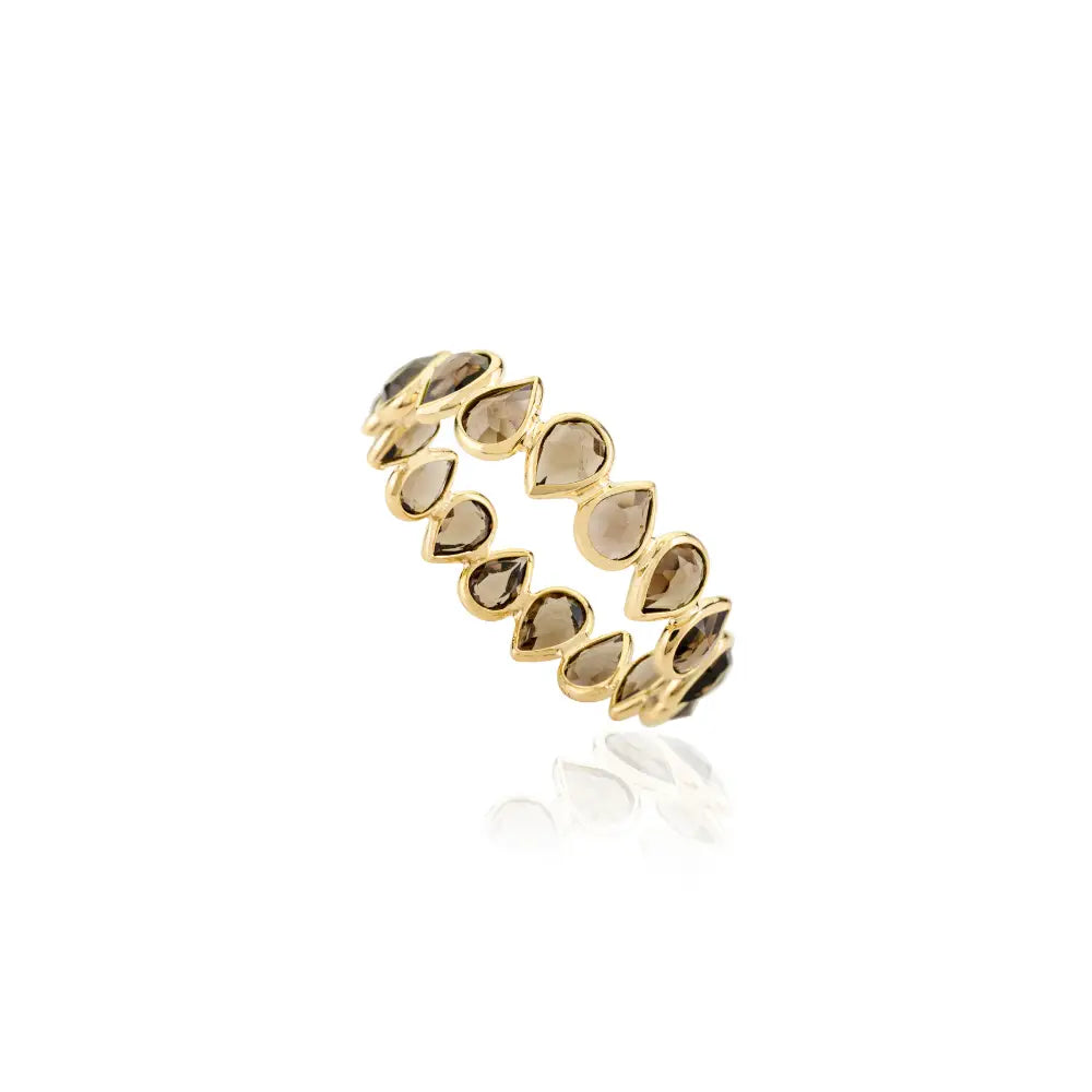 Pear Cut Smoky Topaz Classic Full Eternity Band Ring Fine 18K Gold Custom Gemstone Jewelry