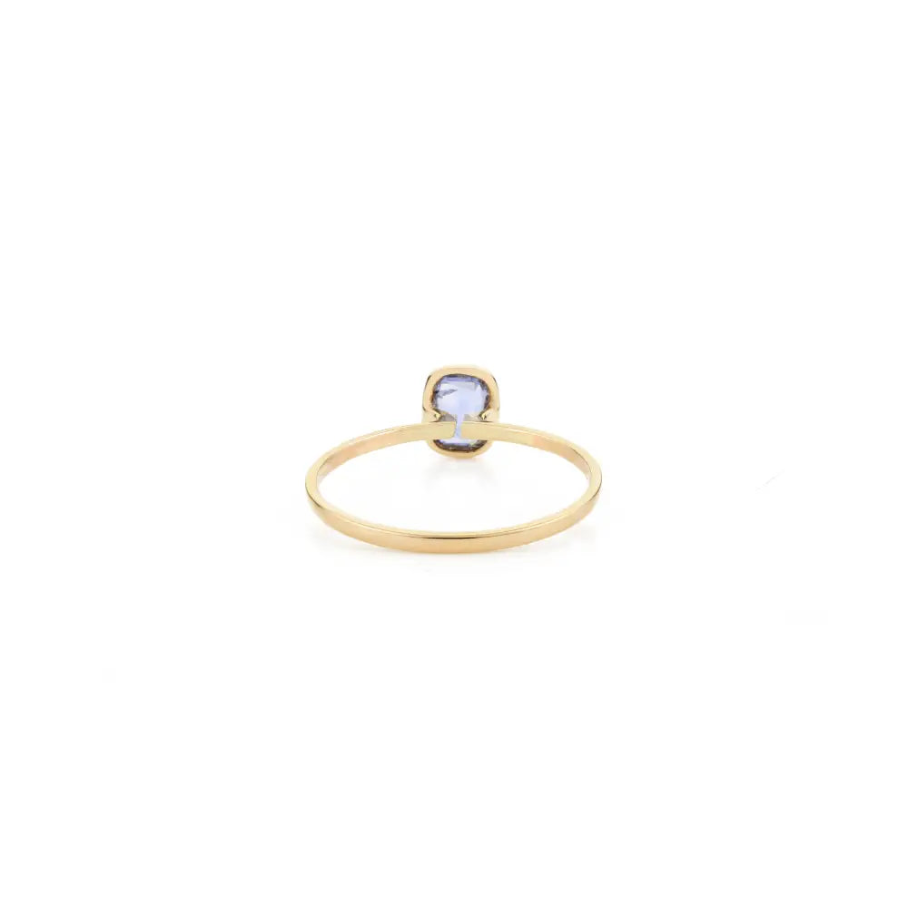 Minimal Octagon Cut Blue Sapphire Simple Design Single Stone Ring Real K14 Yellow Gold Jewelry