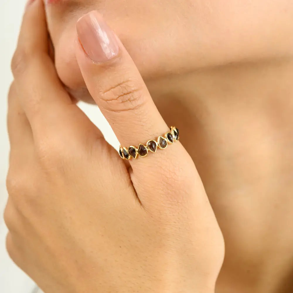 Pear Cut Smoky Topaz Classic Full Eternity Band Ring Fine 18K Gold Custom Gemstone Jewelry