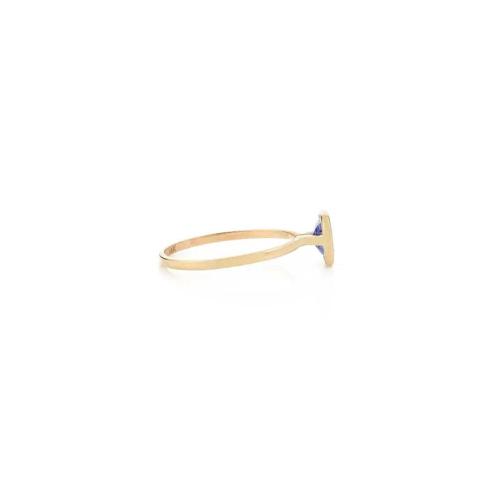 Minimal Octagon Cut Blue Sapphire Simple Design Single Stone Ring Real K14 Yellow Gold Jewelry