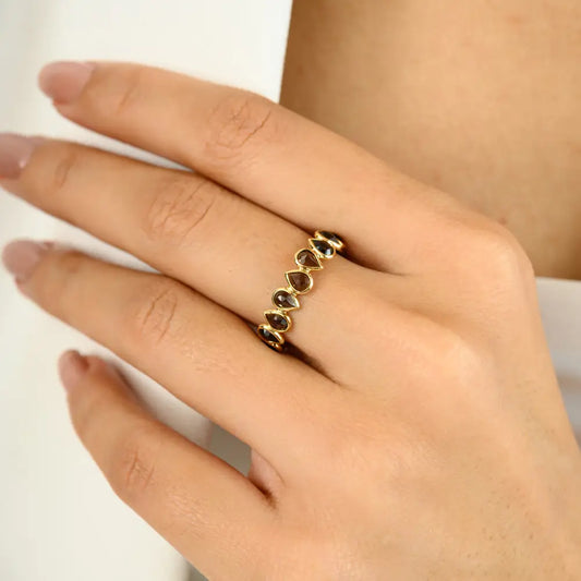 Pear Cut Smoky Topaz Classic Full Eternity Band Ring Fine 18K Gold Custom Gemstone Jewelry