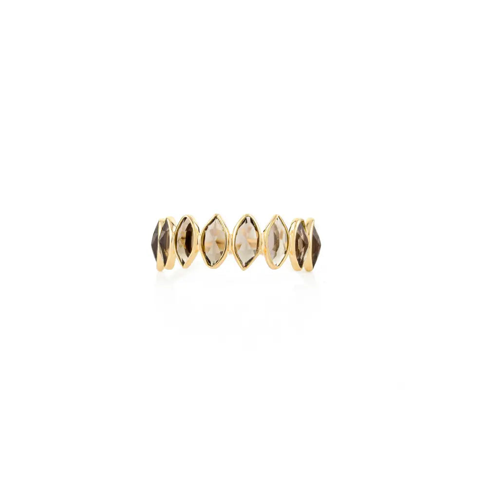 Marquise Cut Smoky Topaz Simple Half Eternity Band Ring Trending K18 Yellow Gold Jewelry