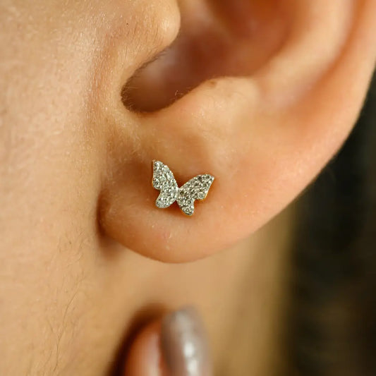 Minimal Butterfly Stud Earrings Natural Diamond 18K Yellow Gold Wholesale Jewelry Gift For Her