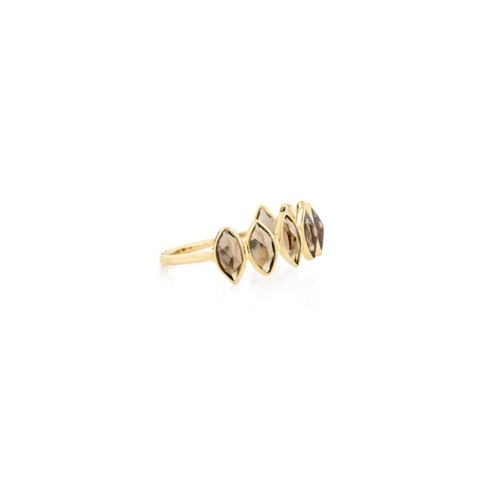 Marquise Cut Smoky Topaz Simple Half Eternity Band Ring Trending K18 Yellow Gold Jewelry