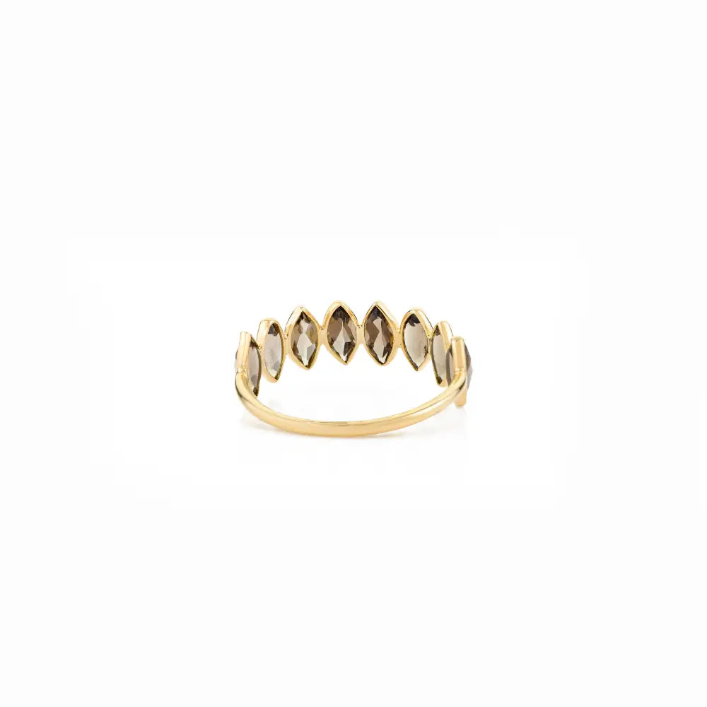 Marquise Cut Smoky Topaz Simple Half Eternity Band Ring Trending K18 Yellow Gold Jewelry