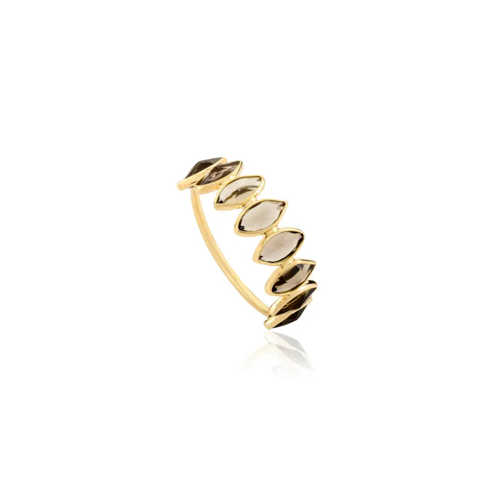 Marquise Cut Smoky Topaz Simple Half Eternity Band Ring Trending K18 Yellow Gold Jewelry