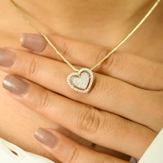 Sparkle Jewelry 100% Natural Full Diamond Heart Shape Pendant 18K Yellow Gold Gift For Her