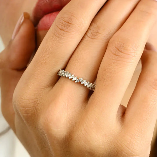 Baguette Cut Natural Diamond Zig Zag Stackable Ring Unisex 18K Gold Engagement Jewelry