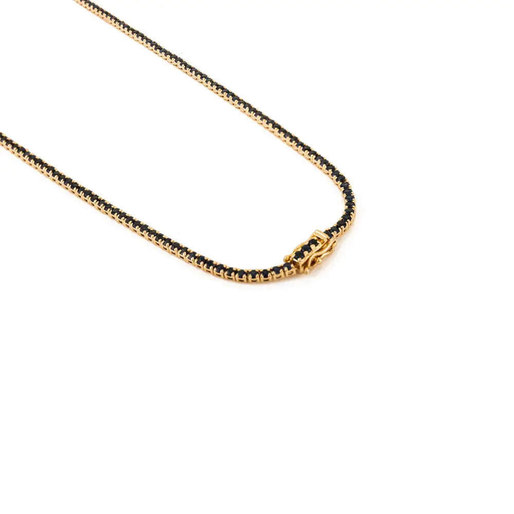 New Trendy 14K Real Yellow Gold Blue Sapphire Sleek Tennis Necklace Party Wear Jewelry