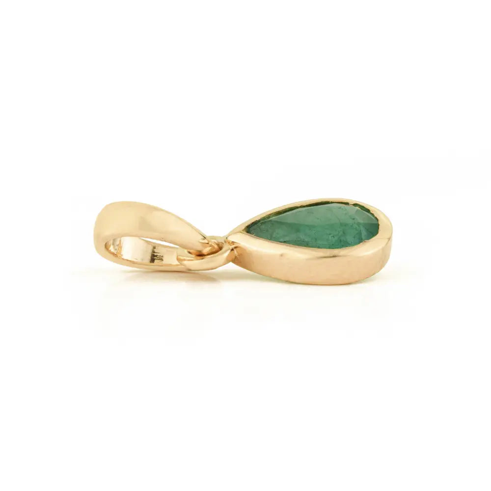 Bezel Set Zambian Emerald Gemstone Pure 14K Yellow Gold Fine Minimal Pendant For Unisex