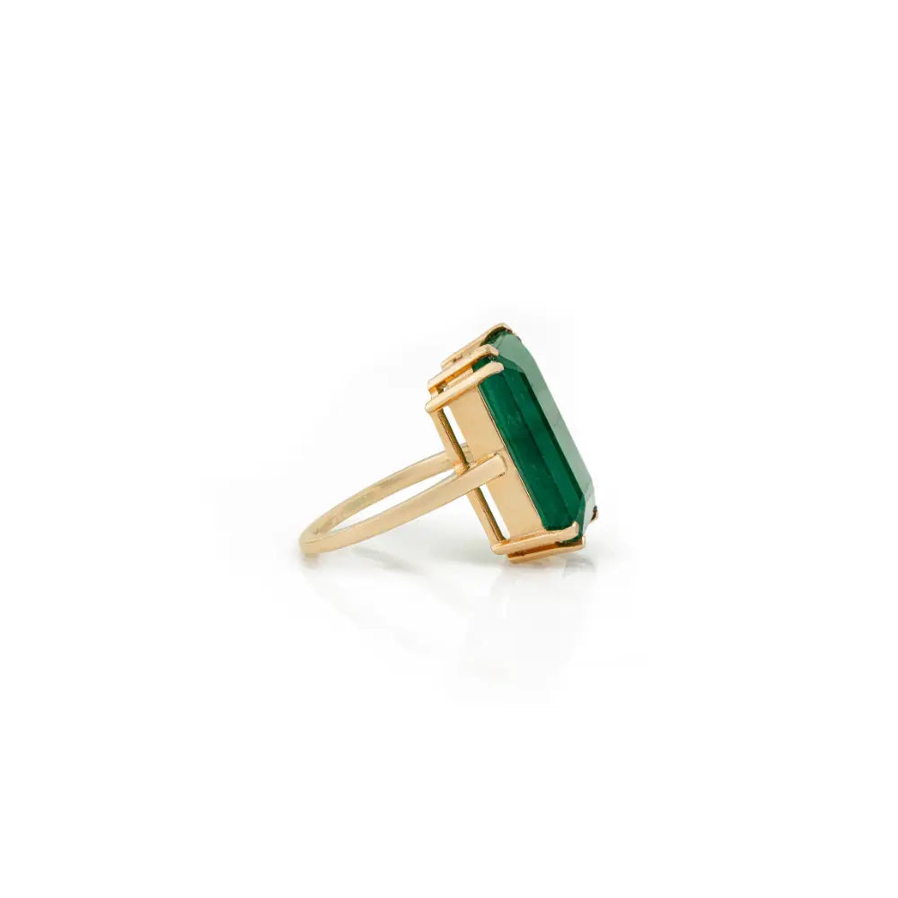 Double Prong Set 12.6 Ct. Emerald Single Stone Ring Wedding 18K Pure Yellow Gold Jewelry