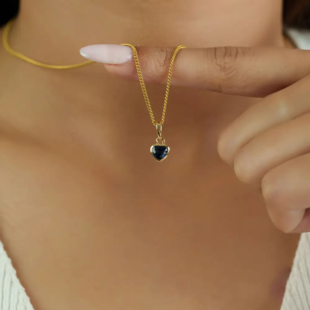 Delicate Blue Sapphire 14K Solid Yellow Gold Heart Shape Minimal Pendant Gift For Her Jewelry