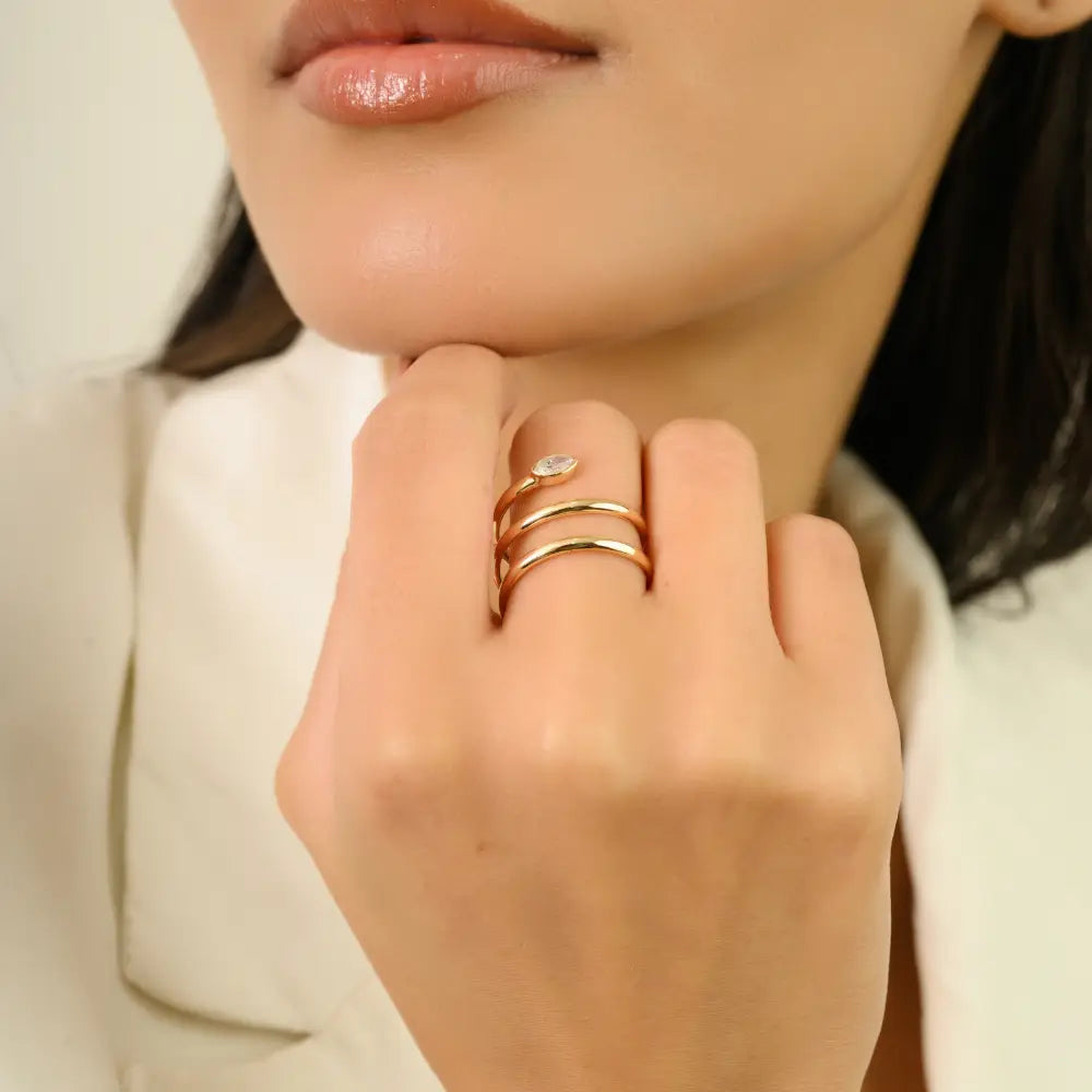 Unique Design 14K Real Yellow Gold Natural Diamond Statement Wrap Ring Custom Jewelry