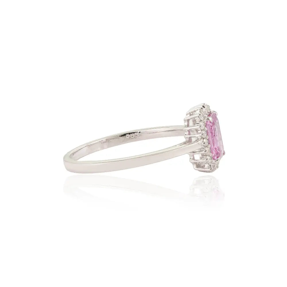 Elegant Classic Style Pink Sapphire & Diamond Cluster Ring 14K White Gold Custom Jewelry