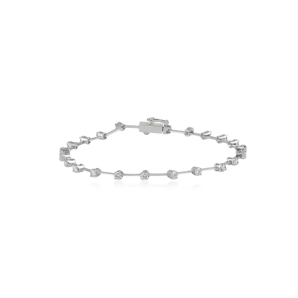 Natural Round Diamond Spaced-Out Sleek Tennis Bracelet Sparkle 14K White Gold Jewelry