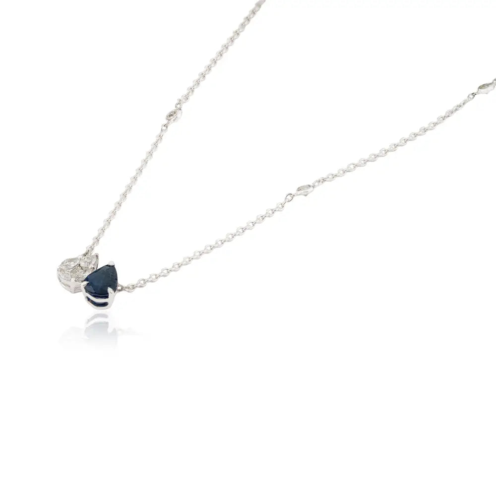 Latest Design Real Blue Sapphire & Diamond Toi et Moi Pendant Necklace K14 White Gold Jewelry