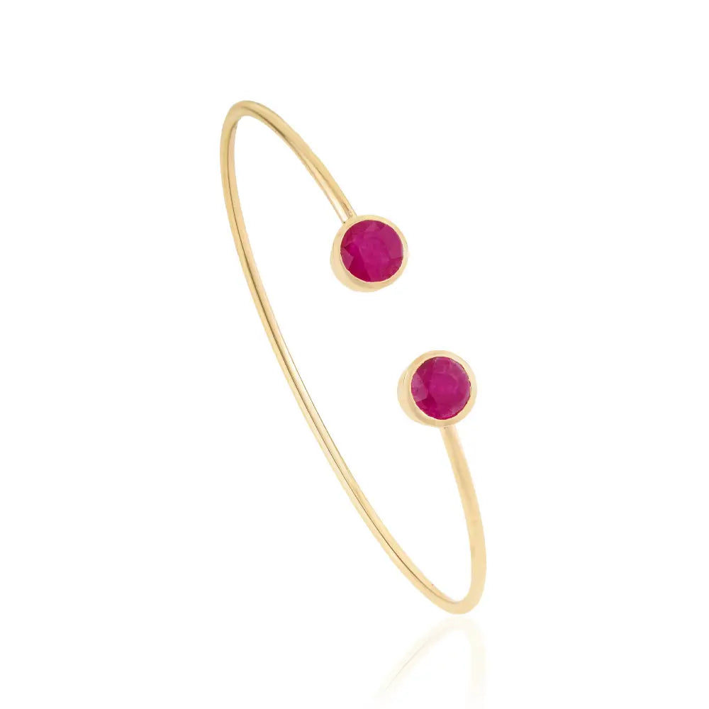 6.5 mm Round Cut Ruby Gemstone Sleek Cuff Bangle Anniversary Gift Solid 14K Yellow Gold