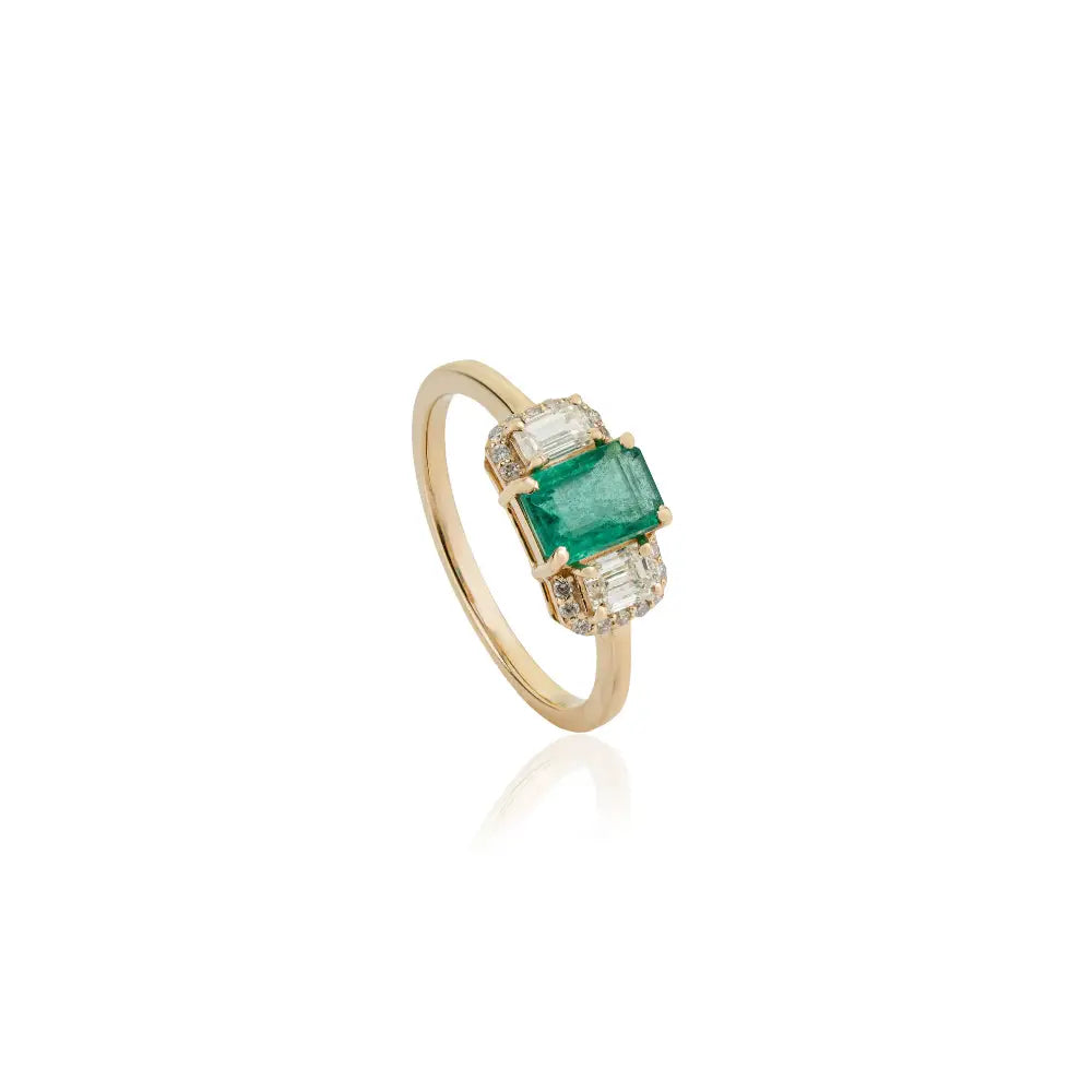 Wholesale Fine Emerald & Diamond K14 Yellow Gold Gemstone Ring Latest Design Jewelry