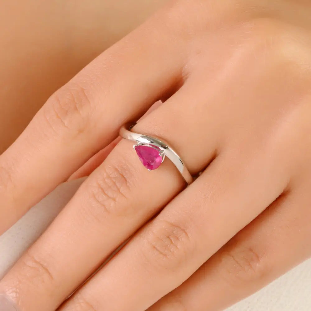 Pear Shape Ruby July Birthstone Wavy Shape Curve Ring Valentine's Day Gift 14K Real Gold